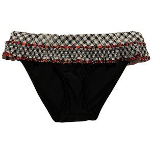 NEW Volcom Gingham Floral Smocked Fold Over Bikini Bottoms Sz. XS
